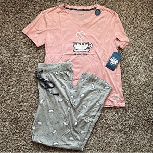 Life Is Good 2 Piece Pajama Sleep Set Women’s M Hello Love Coffee Mug NWT